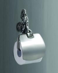 Держатель для туалетной бумаги Art&Max Athena, с крышкой, серебро, настенный, латунь, форма прямоугольная, для туалета/ванной, бумагодержатель