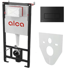 Инсталляция AlcaPlast для подвестного унитаза, с кнопкой смыва M578 черный матовый, с креплением к стене, звукоизоляционная плита AM101/1120+M578+M91