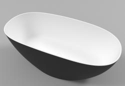 Ванна Whitecross Onyx A, 160х75 см, из искусственного камня, цвет- черный/белый матовый, (без гидромассажа) овальная, отдельностоящая, правосторонняя/левосторонняя, правая/левая, универсальная