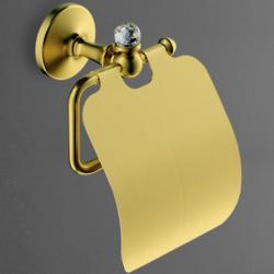 Держатель для туалетной бумаги Art&Max Antic Crystal, с крышкой, золото, настенный, латунь, форма прямоугольная, для туалета/ванной, бумагодержатель
