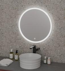 Зеркало GROSSMAN SENTO D80 с LED подсветкой 80х80 см цвет: белый, круглое, с LED/ЛЕД подсветкой по периметру, сенсорный выключатель,  для ванны, без антизапотевания