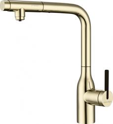 Смеситель для кухни/мойки Paulmark Viper, с подключением фильтра питьевой воды, однорычажный, поворотный/выдвижной излив, керамический, высокий, длина излива 214 мм, латунь, цвет золото
