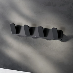 Набор крючков AM.PM Inspire V2.0, планка 4 крючка, настенный, сплав металлов, форма прямоугольная, для полотенец в ванную/туалет/душевую кабину, цвет черный матовый