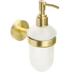 Дозатор жидкого мыла Fixsen Comfort Gold, настенный, сталь/стекло, форма округлая, для мыла в ванную/туалет/душевую кабину, цвет золото матовое