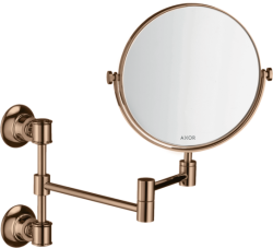 Зеркало Axor Montreux косметическое, 17 см без подсветки, круглое, цвет: полированное красное золото, с увеличением, для ванной, настенное, поворотное/наклоняемое