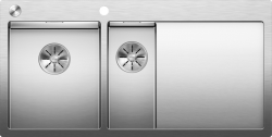 Мойка кухонная Blanco CLARON 6 S-IF/А чаша слева 100х51х19 см, две чаши, врезная сверху/в уровень со столешницей, нержавеющая сталь, прямоугольная, полированная, 1 отверстие под смеситель, с крылом, клапан-автомат InFino