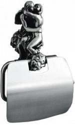 Держатель для туалетной бумаги Art&Max Romantic, с крышкой, серебро, настенный, латунь, форма прямоугольная, для туалета/ванной, бумагодержатель