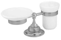 Стакан с мыльницей Cezares APHRODITE, настольный, латунь/керамика, форма округлая, для зубных щеток/мыла в ванную/туалет/душевую кабину, цвет хром