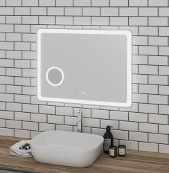 Зеркало GROSSMAN LEO с LED подсветкой 90х80 см цвет: белый, прямоугольное, с LED/ЛЕД подсветкой, гравировка, увеличительное стекло, сенсорный выключатель,  для ванны, антизапотевание/подогрев