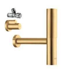 Сифон Axor Flowstar дизайнерский, с угловым клапаном и крышкой, для раковины, бутылочный, G 1 ¼, гидрозатвор/мокрый затвор, горизонтальный/боковой выпуск (в стену), латунь, цвет шлифованное золото
