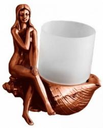 Стакан Art&Max Juno, с держателем, настольный, латунь/стекло, форма округлая, для зубных щеток в ванную/туалет/душевую кабину, цвет медь