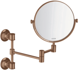 Зеркало Axor Montreux косметическое, 17 см без подсветки, круглое, цвет: шлифованное красное золото, с увеличением, для ванной, настенное, поворотное/наклоняемое