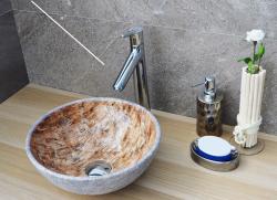 Раковина-чаша для ванной CeramaLux MNC 489 32х13х32 накладная, круглая, керамическая/фарфоровая, цвет коричневый/серый, без отверстия под смеситель, без слива-перелива
