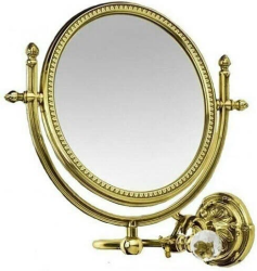 Зеркало Art&Max Barocco Crystal, двустороннее, косметическое/увеличительное, без подсветки, круглое, цвет: античное золото, с увеличением, для ванной, настенное, поворотное/наклоняемое