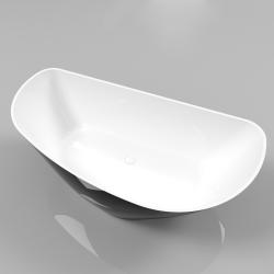 Ванна Whitecross Topaz, 170х80 см, из искусственного камня, цвет- черный/белый глянцевый, (без гидромассажа) ассиметричная, отдельностоящая, правосторонняя/левосторонняя, правая/левая, универсальная