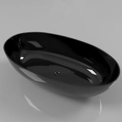 Ванна Whitecross Diamond, 170х87 см, из искусственного камня, цвет- черный глянцевый, (без гидромассажа) овальная, отдельностоящая, правосторонняя/левосторонняя, правая/левая, универсальная