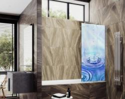 Душевая шторка на ванну MaybahGlass, 140х80 см, стекло с рисунком (ФП012)/профиль широкий, цвет хром, фиксированная, закаленное стекло 8 мм, плоская/панель, правая/левая, правосторонняя/левосторонняя, универсальная