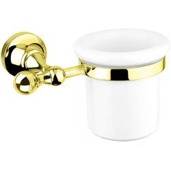 Стакан Cezares OLIMP, с держателем, настенный, латунь/керамика, форма округлая, для зубных щеток в ванную/туалет/душевую кабину, цвет золото 24 карат