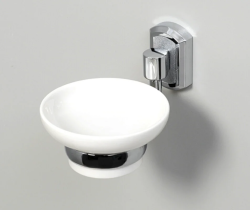 Мыльница WasserKRAFT, настенная, цвет: хром/белый, металл/фарфор, округлая, для мыла/душа/в ванную комнату, под кусковое мыло