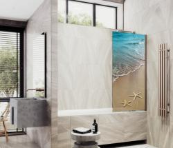 Душевая шторка на ванну MaybahGlass, 140х80 см, стекло с рисунком (ФП009)/профиль узкий, цвет бронза, фиксированная, закаленное стекло 8 мм, плоская/панель, правая/левая, правосторонняя/левосторонняя, универсальная