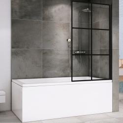 Шторка на ванну ABBER Immer Offen 100х140 см, фиксированная, профиль черный, прозрачное стекло, плоская/панель, из прозрачного стекла (шторка для ванны) стеклянная, неподвижная, универсальная ориентация