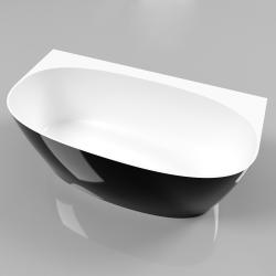 Ванна Whitecross Pearl A, 155х80 см, из искусственного камня, цвет- черный/белый глянцевый, (без гидромассажа) овальная, пристенная, правосторонняя/левосторонняя, правая/левая, универсальная