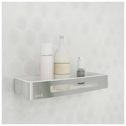 Полка с бортиками IDDIS Optima Home, настенная, цвет хром/внутренная съёмная нижняя часть из пластика белого цвета, нержавеющая сталь, стальная, пластиковая, прямоугольная, с бортами, для ванной/ванны