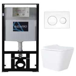 Сет Azario инсталляция с кнопкой смыва (белый) + унитаз Teramo, c сиденьем микролифт, система для подвесного унитаза, со скрытым смывным бачком (бак), с подвесным унитазом