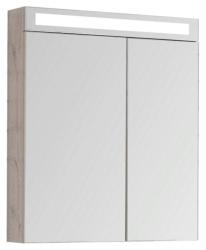 Зеркальный шкаф Dreja Max, 70х80 см, подвесной, цвет дуб кантри, зеркало с подсветкой LED/ЛЭД, выключатель, с 2 распашными дверцами/двухстворчатый, полки