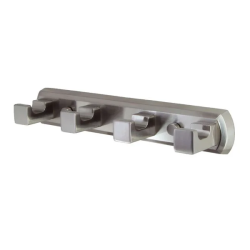Планка с крючками WasserKRAFT Rhin, 4 крючка, настенная, металлическая, для полотенец/халатов в ванную/туалет/душевую кабину, цвет никель