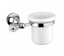 Стакан Cezares OLIMP, с держателем, настенный, латунь/керамика, форма округлая, для зубных щеток в ванную/туалет/душевую кабину, цвет хром