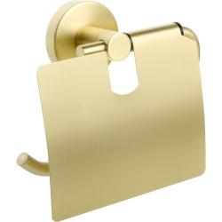 Держатель для туалетной бумаги Fixsen Comfort Gold, с крышкой, золото матовое, настенный, сталь, форма прямоугольная, для туалета/ванной, бумагодержатель