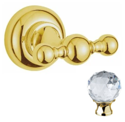 Крючок двойной Cezares APHRODITE, настенный, металл, форма округлая, для полотенец в ванную/туалет/душевую кабину, цвет: золото 24 карат