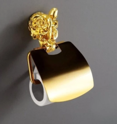 Держатель для туалетной бумаги Art&Max Rose, с крышкой, золото, настенный, латунь, форма прямоугольная, для туалета/ванной, бумагодержатель