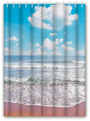 Штора для ванны Haiba тканевая, 180х180 см, водоотталкивающая, универсальная, из полиэстера, с кольцами, рисунок- море