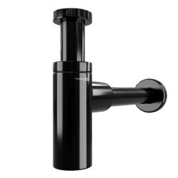 Сифон WasserKRAFT Glan для раковины/умывальника, дизайнерский, бутылочный, гидрозатвор/мокрый затвор, горизонтальный/боковой выпуск (в стену), латунь, цвет черный