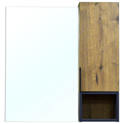 Зеркальный шкаф Azario Gris 90, 88х88х16 см, подвесной, цвет дуб веллингтон, зеркало, 1 распашная дверца/открытая полка, прямоугольный, правый/левый, правосторонний/левосторонний