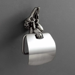 Держатель для туалетной бумаги Art&Max Tulip, с крышкой, серебро, настенный, латунь, форма прямоугольная, для туалета/ванной, бумагодержатель