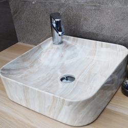 Раковина-чаша для ванной CeramaLux MNC 591 43х12х43 накладная, квадратная, керамическая/фарфоровая, цвет бежевый, с отверстием под смеситель, без слива-перелива