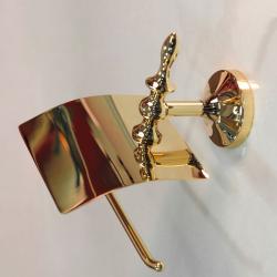 Держатель для туалетной бумаги Art&Max Bohemia, с крышкой, золото, настенный, латунь, форма прямоугольная, для туалета/ванной, бумагодержатель