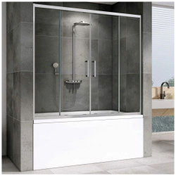 Шторка на ванну ABBER Schwarzer Diamant 150х140 см, 2 раздвижные дверцы, профиль хром, прозрачное стекло, плоская/панель, из прозрачного стекла (шторка для ванны) стеклянная, неподвижная/раздвижная, универсальная ориентация