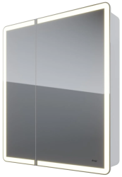 Зеркальный шкаф Dreja Point, 80х80 см, подвесной, цвет белый, зеркало с подсветкой LED/ЛЭД, инфракрасный выключатель, с 2 распашные дверцы/двухстворчатый, полки