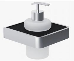 Дозатор для жидкого мыла Damixa Jupiter настенный, алюминий/стекло, цвет черный/хром, форма округлая, диспенсер, в ванную/туалет/душевую кабину