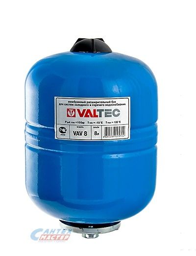 Бак расширительный 12 л (синий) VALTEC без ножек, на стену, вертикальный, мембранный, накопительный, напольный, для воды, антифриза, системы водяного отопления закрытого типа