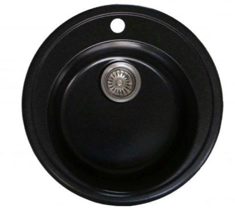Мойка Novell Медея MR01, 50,2х50,2 см, врезная, с сифоном, из искусственного камня, круглая, цвет обсидиан, отверстие под смеситель, слив-перелив, для кухни, встроенная/встраиваемая в столешницу