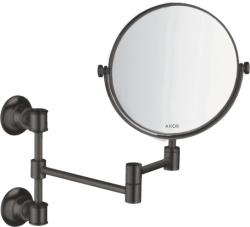 Зеркало Axor Montreux косметическое, 17 см без подсветки, круглое, цвет: шлифованный черный хром, с увеличением, для ванной, настенное, поворотное/наклоняемое