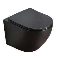 Унитаз подвесной UP UNO PRETO, черный матовый, горизонтальный (прямой) выпуск, безободковый, с быстросьемным сиденьем микролифт, дюропласт, двойной слив, под скрытый бачок