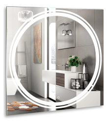 Зеркало Silver Мirrors Eclipse, 77х77 см, с LED/ЛЕД-подсветкой, квадратное, выключатель сенсорный с функцией диммера, ЖК-часы, для ванны