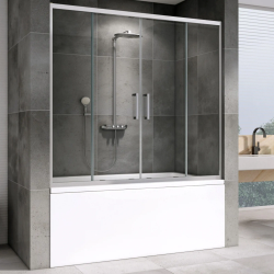 Шторка на ванну ABBER Schwarzer Diamant 160х140 см, 2 раздвижные дверцы, профиль хром, прозрачное стекло, плоская/панель, из прозрачного стекла (шторка для ванны) стеклянная, неподвижная/раздвижная, универсальная ориентация
