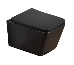 Унитаз подвесной UP BAU PRETO, черный матовый, горизонтальный (прямой) выпуск, безободковый, с быстросьемным сиденьем микролифт, дюропласт, двойной слив, под скрытый бачок